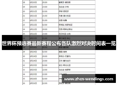 世界杯预选赛最新赛程公布各队激烈对决时间表一览