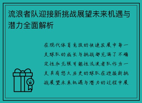 流浪者队迎接新挑战展望未来机遇与潜力全面解析